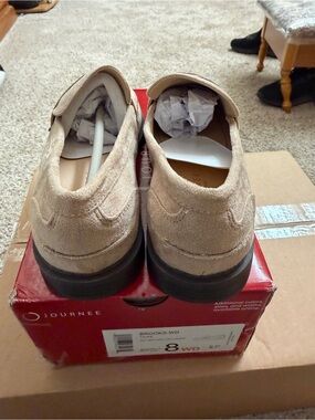 Journee Suede Slip-On Loafers in Beige